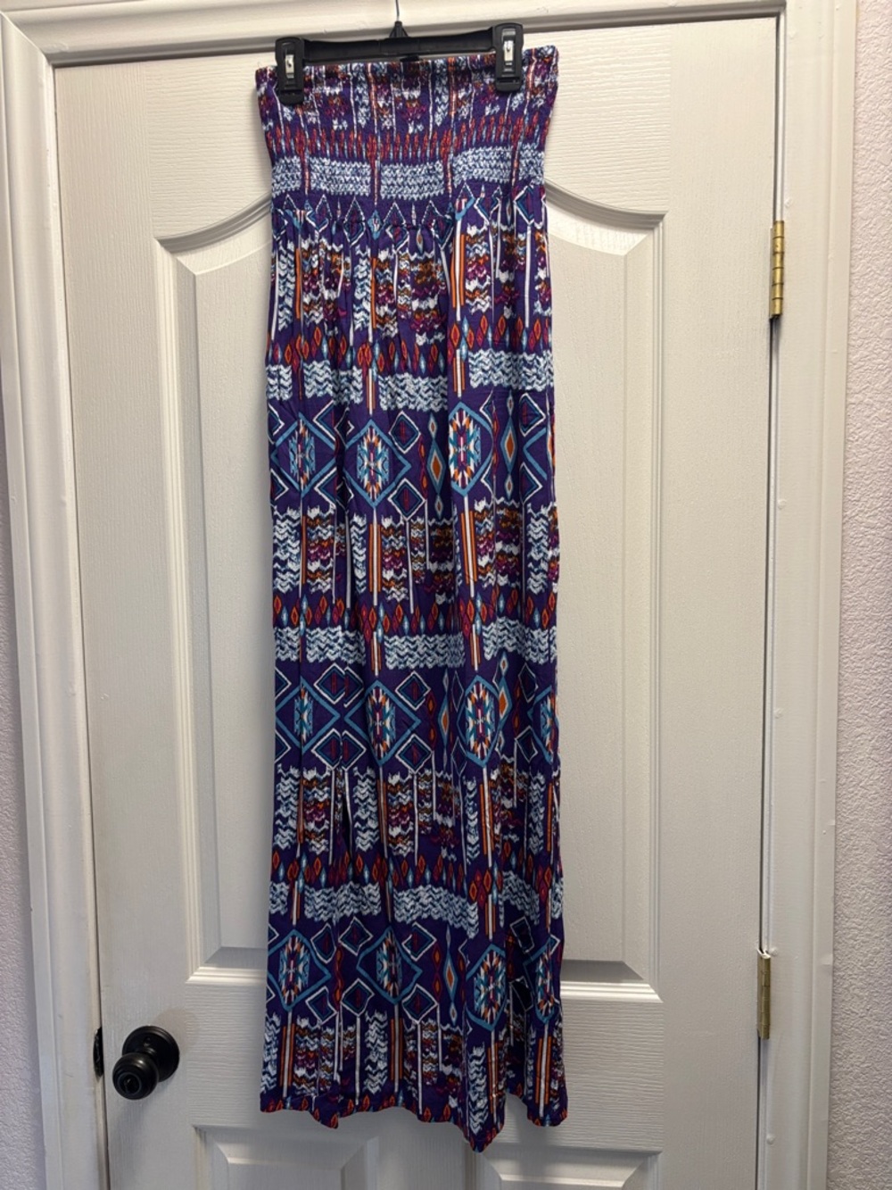Boho Strapless Maxi Dress in Navy Geometric Print